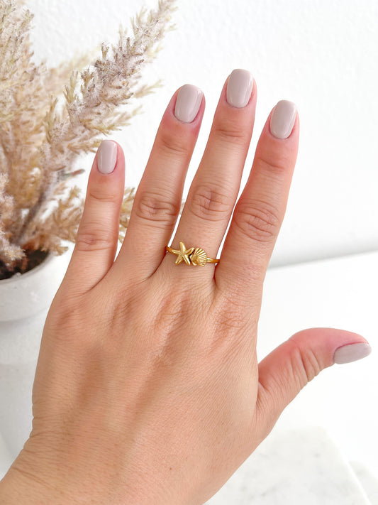 Starfish and Shell Ring